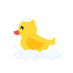 cartoon vector of cute yellow rubber duck taking a bubble bath.vector illustration