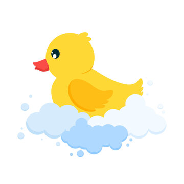 cartoon vector of cute yellow rubber duck taking a bubble bath.vector illustration