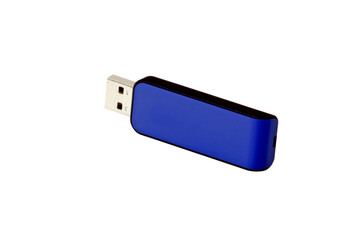 Blue usb flash drive on white background.