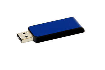 Blue usb flash drive on white background.