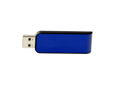 Blue usb flash drive on white background.
