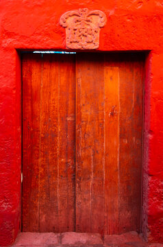 Old ornate colonial door in Arequipa, Peru