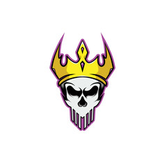 Human Head Skull King with Gold Crown and Emeral Logo Deigns Template. Designs for T-shirts, Tattoos, Stickers, Gaming Logos or Posters.