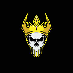Human Head Skull King with Gold Crown and Emeral Logo Deigns Template. Designs for T-shirts, Tattoos, Stickers, Gaming Logos or Posters.