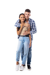 Fototapeta premium Smiling young couple on white