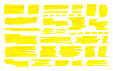 Isolated yellow marker lines and shapes on a white background.