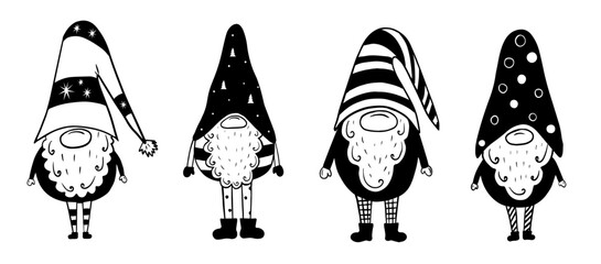 Set with Christmas gnome in sketch style