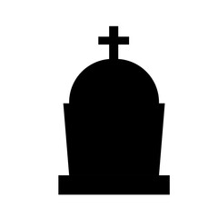 Grave in the cemetery. Black silhouette and grave icon in vector set. different shaped graves and crosses isolated on white background.