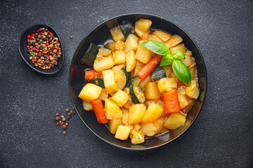 vegetable ragout stew potatoe, carrot, zucchini fresh dish healthy meal food snack on the table copy space food background  - obrazy, fototapety, plakaty