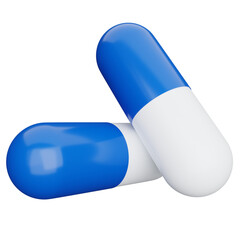 blue and white pills on transparent background. 3D Illustration