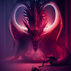 Pink dragon in a hall with lighting © Francisco