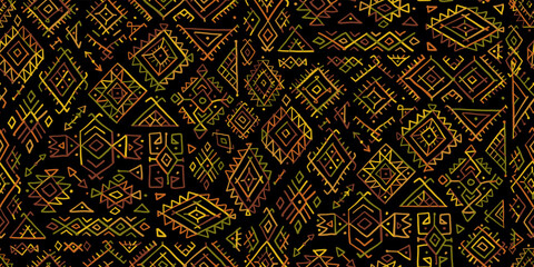 Tribal decorative background. Ethnic seamless pattern. Aztec geometric backdrop. Native american ornament. Vector illustration