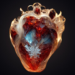 Human heart with flames and ice.  Created with generative ai technology