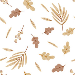 Cute Watercolor Fall Seamless Pattern, Autumn Leaves Background