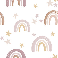 Baby Magic Watercolor Seamless Pattern, Cute Boho Rainbow Fabric Pattern