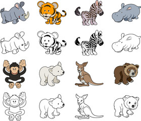 Obraz premium Cartoon Wild Animal Illustrations