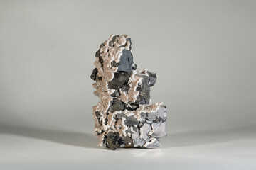 A sample of a natural mineral Galena, lead ore, lead sulfide (sulfide class) druse of block...