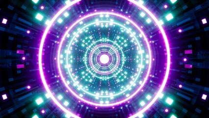 Obraz premium Glowing Fantastic Neon Dots Pattern Light Tunnel Event Background