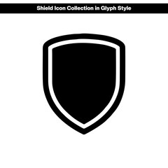 Shield icon collection in glyph style, solid color vector