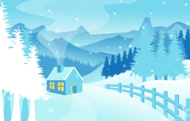 Zelfklevend Fotobehang Winterlandschap achtergrond platte vectorillustratie © Noegraha