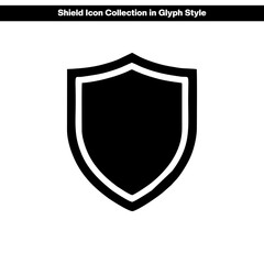 Shield icon collection in glyph style, solid color vector