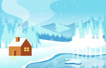 Fototapeta na wymiar Winter landscape background flat vector illustration