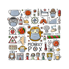 Monkeypox 2022 virus - disease transmitted by monkey. Concept art banner for your design. Vector illustration