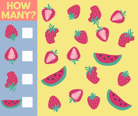 How many are they game. Educational printable math worksheet. Count the fruits in the picture and write the result.