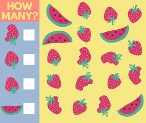 How many are they game. Educational printable math worksheet. Count the fruits in the picture and write the result.