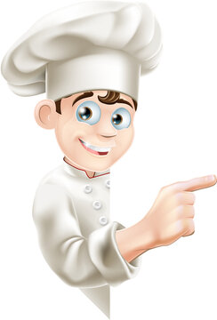 Cartoon Chef Pointing at Sign