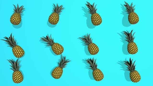 pineapples fruit animation on blue background