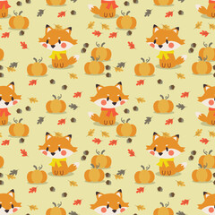 Cute Baby Fox and Pumpkin Seamless Pattern