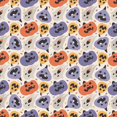 Seamless pattern Halloween. Pampkins, ghost. Vector illustration