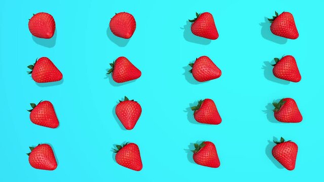 strawberry  3D animation on blue backgroun