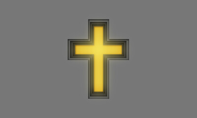 3D abstract yellow light grow Christian religion cross symbol icon with paper cut shapes