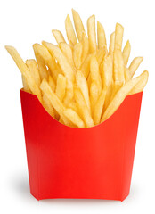 French fries in Red paper isolated on white background, French fries on white With png file.