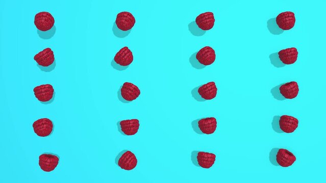 raspberry  3D animation on blue background