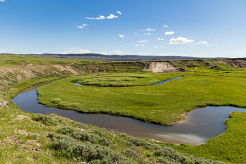 Yellowstone River meandering through Hayden Valley, Yellowstone National Park, Wyoming, USA