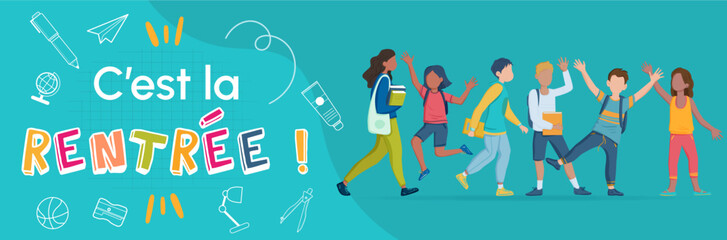 Rentrée scolaire - Bandeau - Titre - Illustrations d'écoliers 