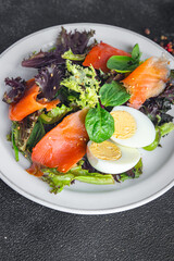 salmon salad red fish appetizer fresh dish healthy meal food snack diet on the table copy space food background rustic top view keto or paleo diet veggie vegetarian food no meat pescatarian diet 