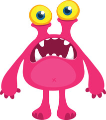 Funny cartoon smiling  monster character. Illustration of cute and happy mythical alien creature. Halloween design