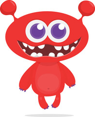 Funny cartoon smiling  monster character. Illustration of cute and happy mythical alien creature. Halloween design