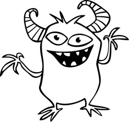 Funny cartoon smiling  monster character. Illustration of cute and happy mythical alien creature. Halloween design