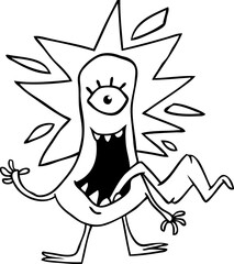 Funny cartoon smiling  monster character. Illustration of cute and happy mythical alien creature. Halloween design