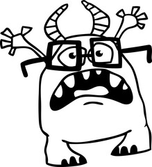 Funny cartoon smiling  monster character. Illustration of cute and happy mythical alien creature. Halloween design