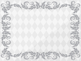 アンティークなオーナメントとダイヤ模様の背景　横位置　ホワイト