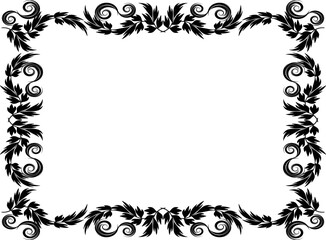 アンティークなオーナメントのフレーム　横位置　ブラック