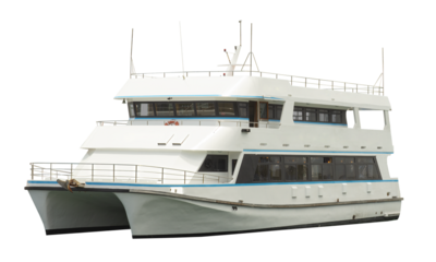 Cutout of an isolated passenger ferry boat  with the transparent png background	