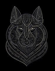 Wolf portrait, ethnic ornament style for your design. Vector illustration