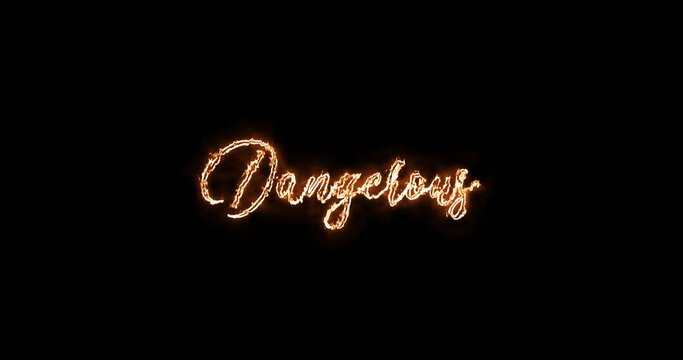Dangerous burning text animation. Alpha channel